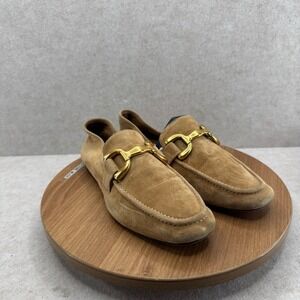 Bibi Lou Suede Horsebit Loafers 38 7.5 Tan Beige Classic Preppy Quiet Luxury